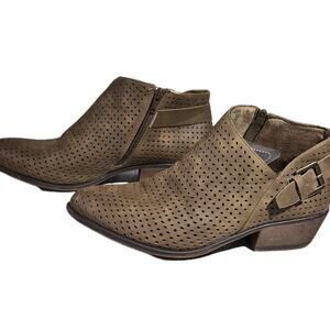 PIERRE DUMAS Distressed Leather Brown Perforated Ankle Boot Cutout Zip Sides 9M